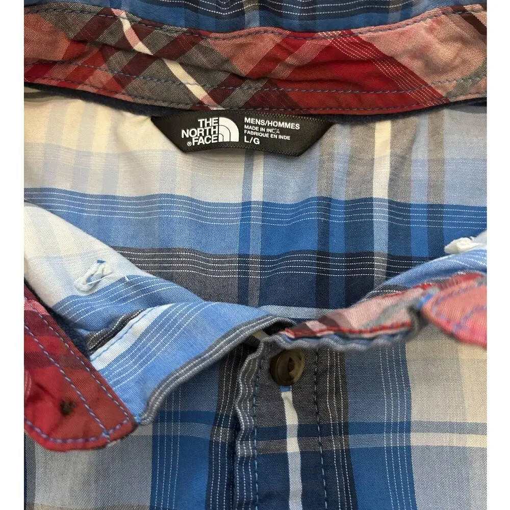The North Face plaid blue yellow Shirt Men's Large Short-Sleeve western casual